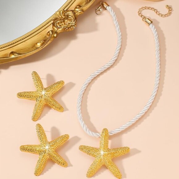 Starfish Jewelry Set | Boho Beach Summer Style | 14k Gold Plated - Picture 4 of 10